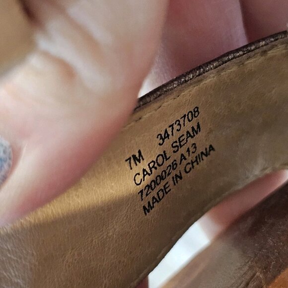 Frye Carol Seam Bronze Leather Open Toe Wedge Sandals Cognac Tan Size 7 - Picture 12 of 12